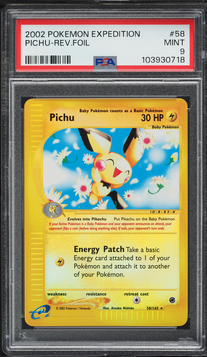 2002 Pokemon Expedition Reverse Holo Pichu #58 PSA 9 MINT