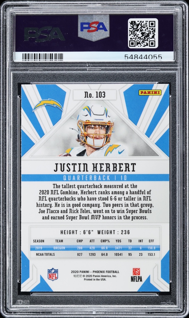 2020 Panini Phoenix Fire Burst Justin Herbert ROOKIE #103 PSA 10 GEM MINT