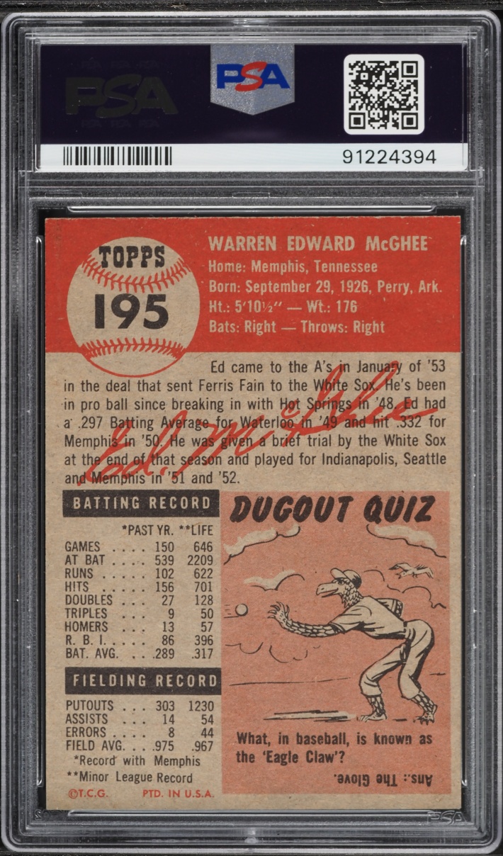1953 Topps Ed McGhee #195 PSA 8 NM-MT