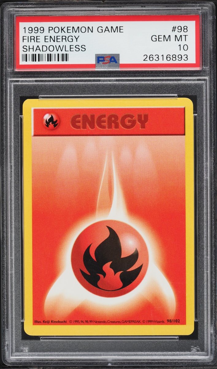 1999 Pokemon Base Set Shadowless Fire Energy #98 PSA 10 GEM MINT