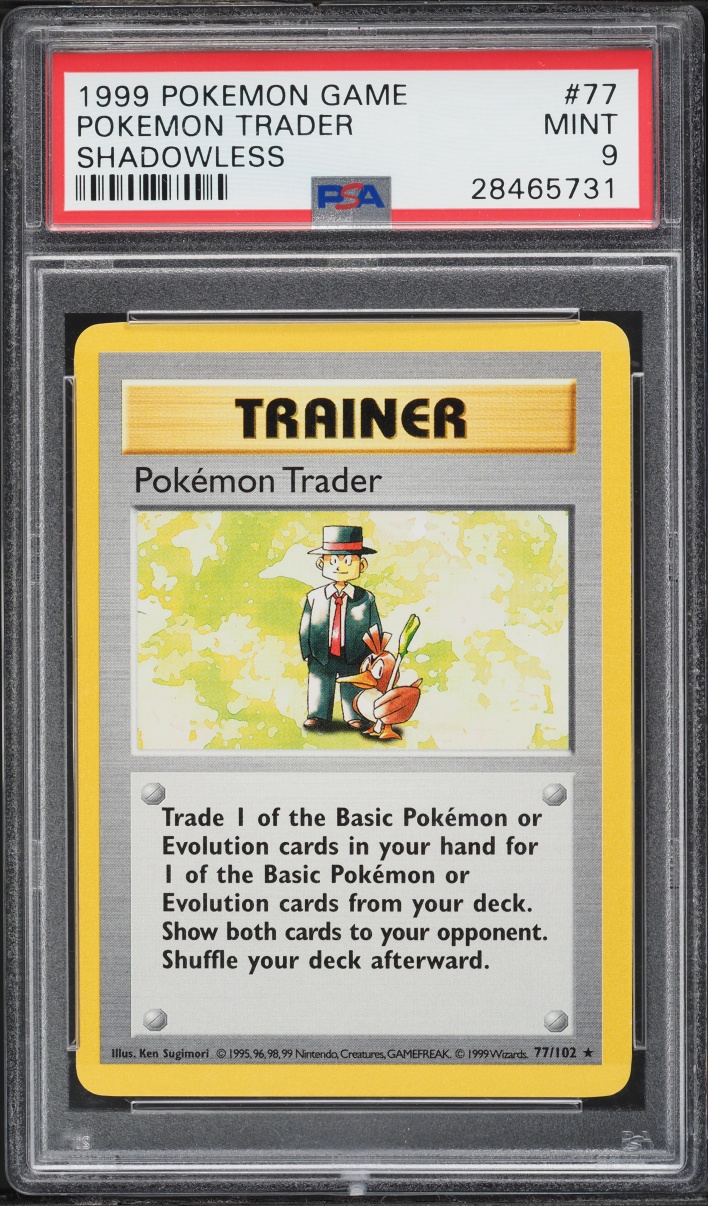 1999 Pokemon Base Set Shadowless Pokemon Trader #77 PSA 9 MINT