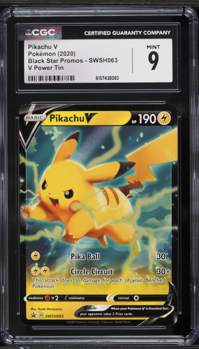 2020 Pokemon Sword & Shield Promo V Power Tin Pikachu V #SWSH063 CGC 9 MINT