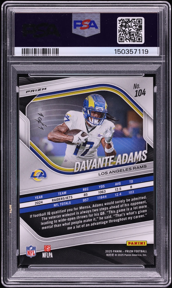 2025 Panini Prizm Nebula Choice Davante Adams 1/1 #104 PSA 10 GEM MINT