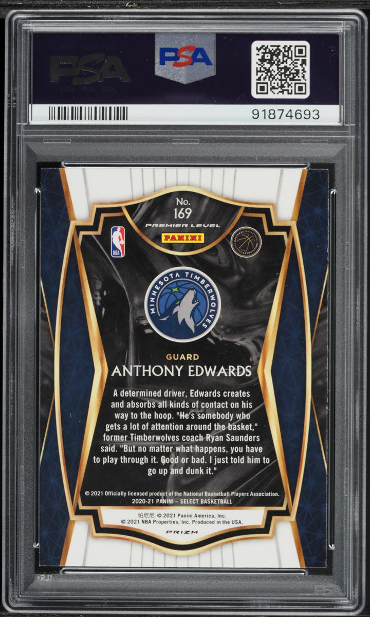 2020 Select Premier Level Green White Purple Prizm Anthony Edwards ROOKIE #169 PSA 10 GEM MINT