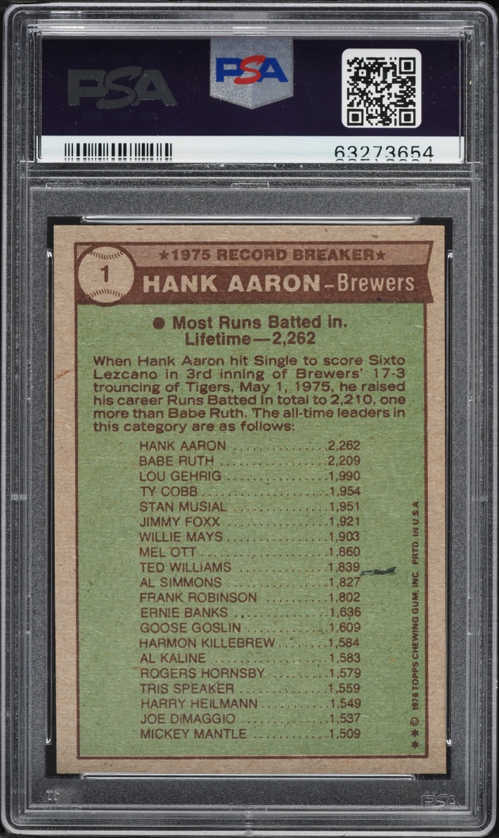 1976 Topps Hank Aaron #1 PSA 7 NRMT