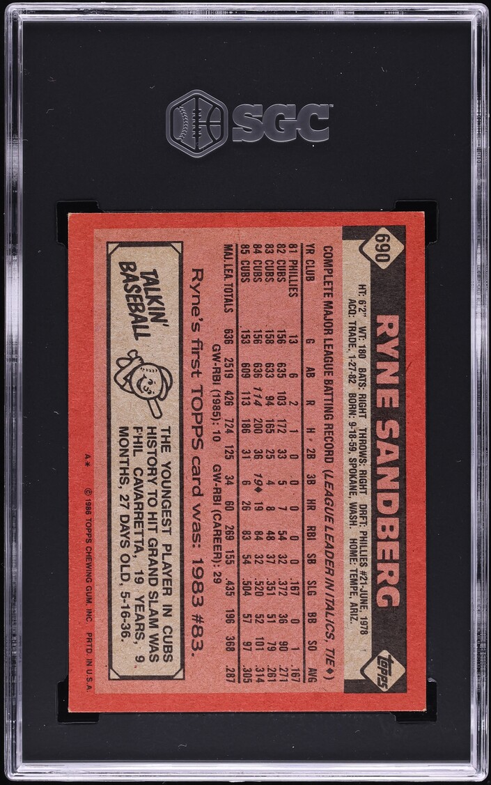 1986 Topps Ryne Sandberg #690 SGC 6 EXMT