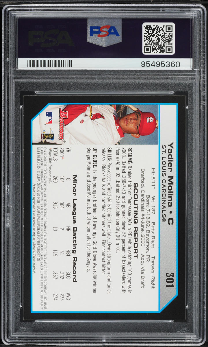2004 Bowman Yadier Molina ROOKIE #301 PSA 7.5 NRMT+