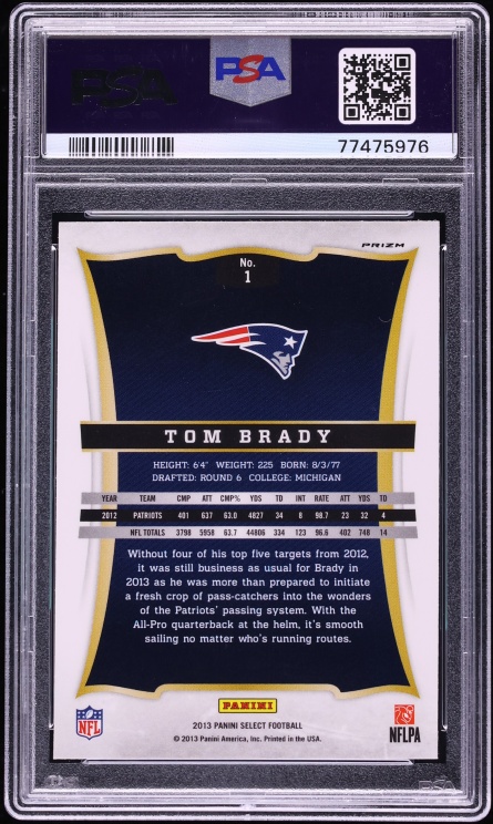 2013 Select Silver Prizm Tom Brady #1 PSA 10 GEM MINT - Photo 2