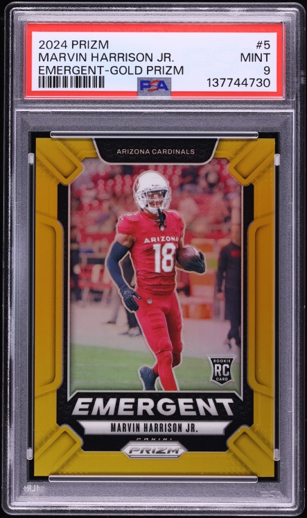 2024 Panini Prizm Emergent Gold Marvin Harrison Jr. ROOKIE /10 #5 PSA 9 MINT - Photo 1