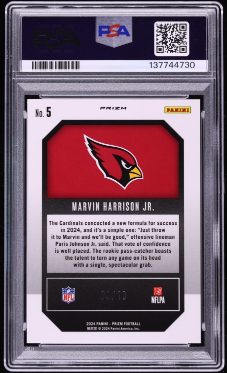 2024 Panini Prizm Emergent Gold Marvin Harrison Jr. ROOKIE /10 #5 PSA 9 MINT - Photo 2