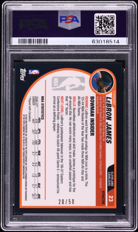 2007 Bowman Chrome Xfractor LeBron James /50 #23 PSA 9 MINT - Photo 2