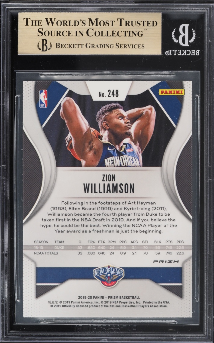 2019 Panini Prizm Silver Zion Williamson ROOKIE #248 BGS 9.5 GEM MINT