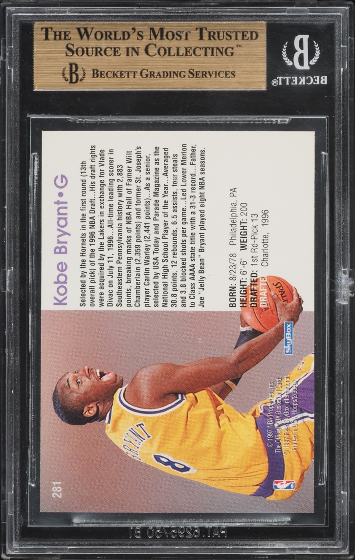 1996 Hoops Kobe Bryant ROOKIE #281 BGS 9.5 GEM MINT