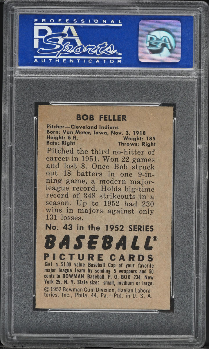 1952 Bowman Bob Feller #43 PSA 8 NM-MT