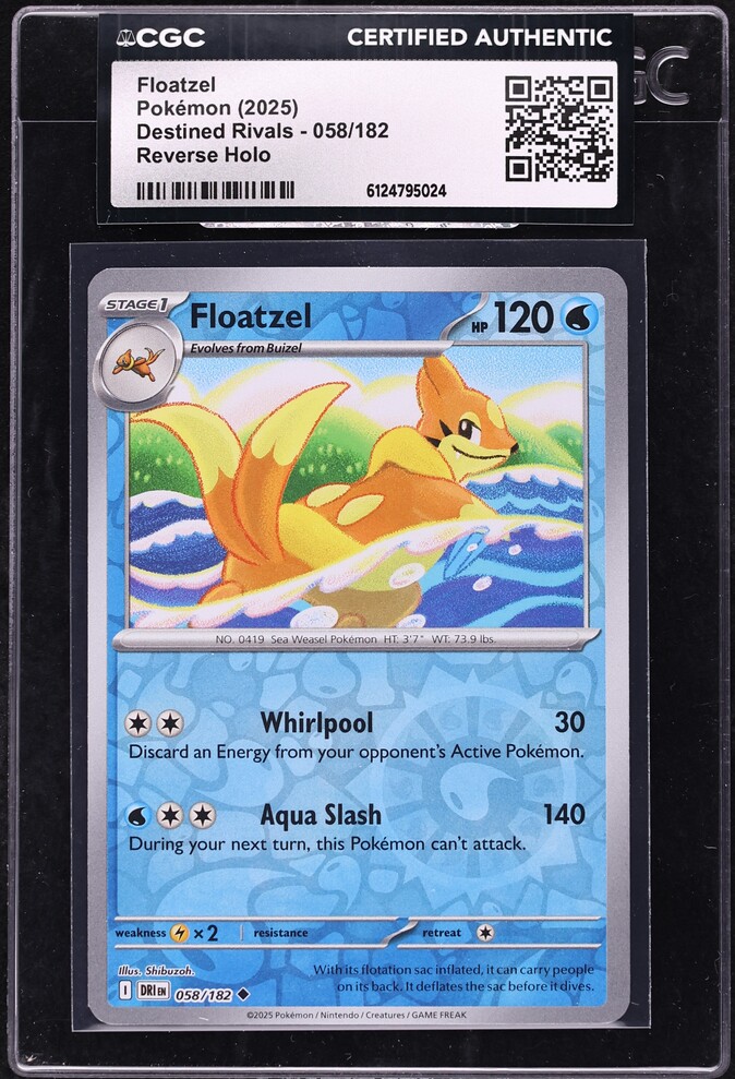 2025 Pokemon Scarlet & Violet Destined Rivals Reverse Holo Floatzel #058 CGC AUTH