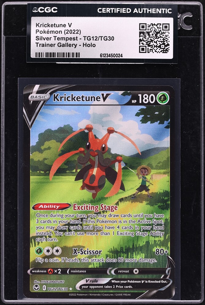 2022 Pokemon Sword & Shield Silver Tempest Trainer Gallery CHR Kricketune V #TG12 CGC AUTH