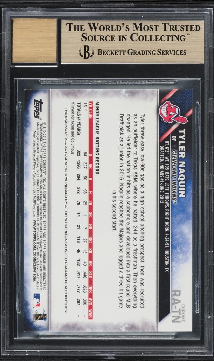 2016 Topps Chrome Tyler Naquin ROOKIE AUTO #RA-TN BGS 9.5 GEM MINT