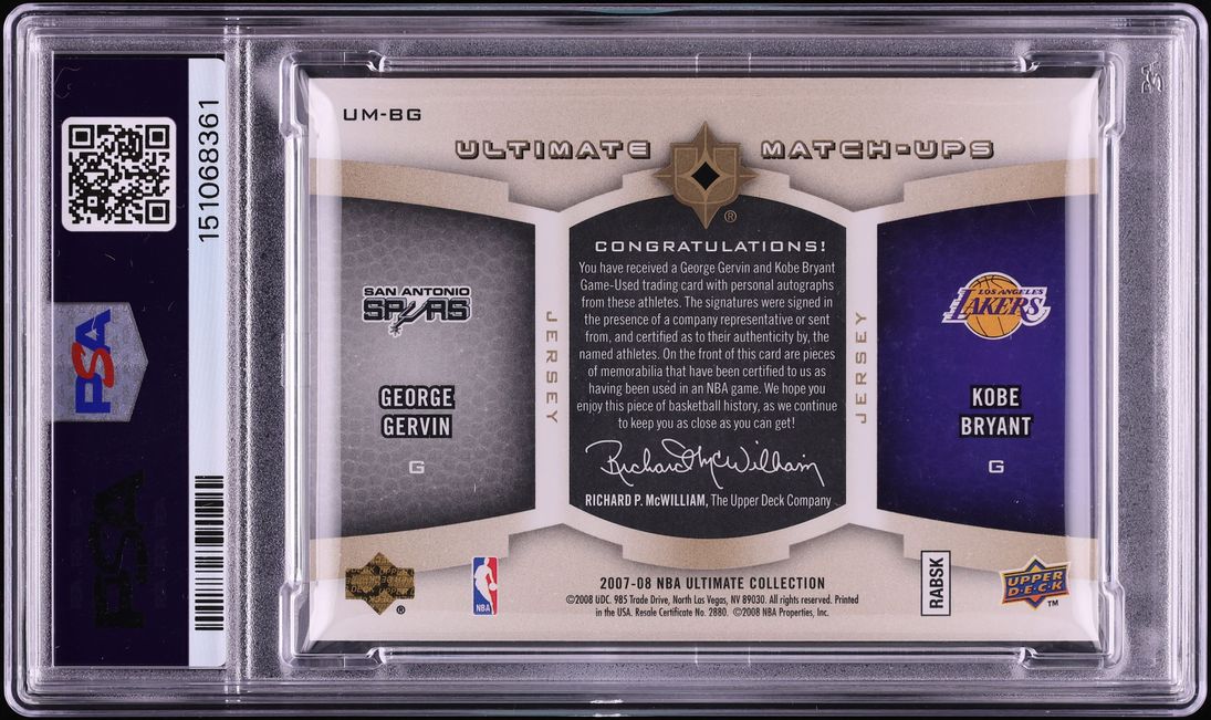 2007 Ultimate Collection Matchups George Gervin Kobe Bryant PATCH AUTO DNA 9 /25 #UM-BG PSA 7