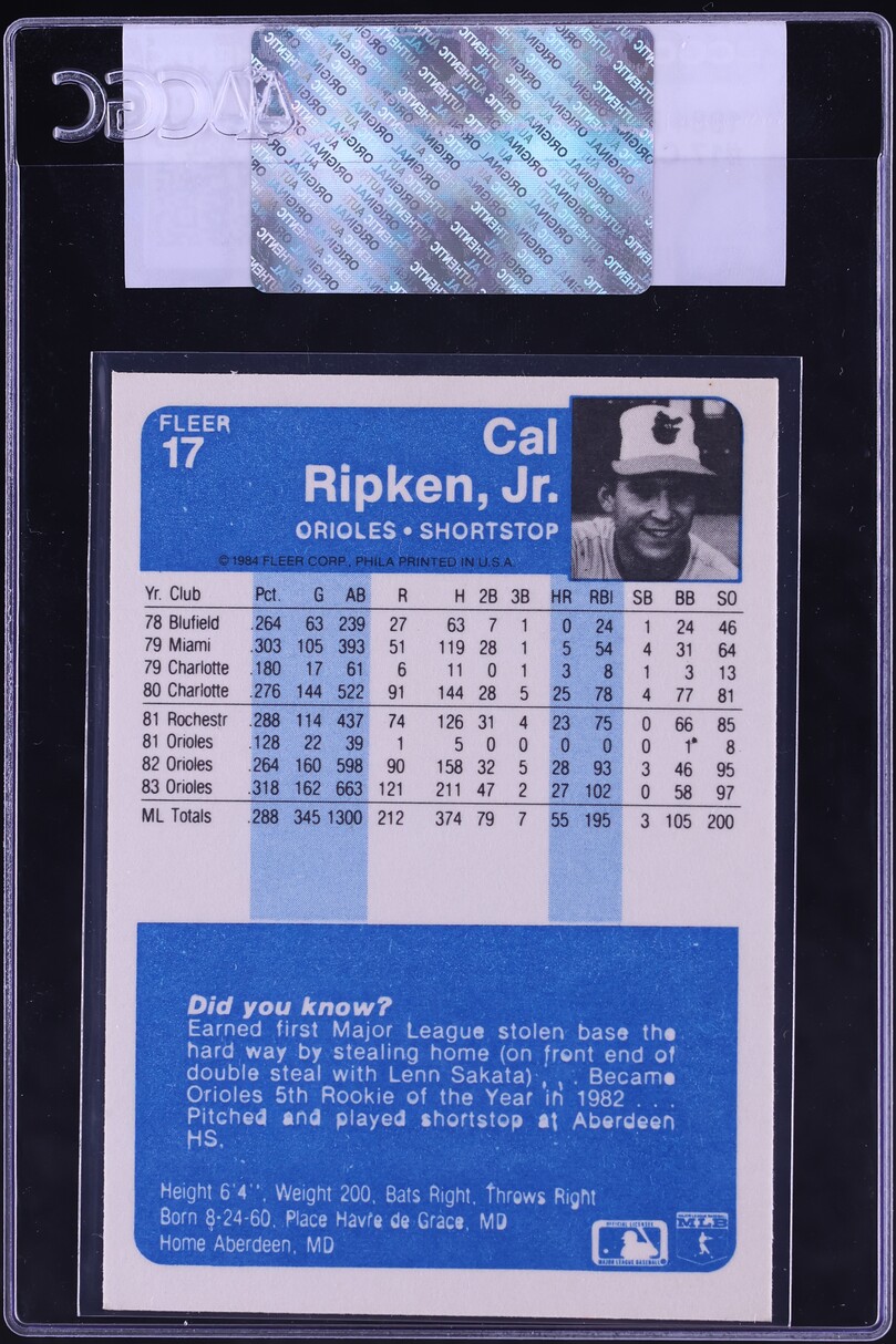 1984 Fleer Cal Ripken Jr. #17 CGC AUTH