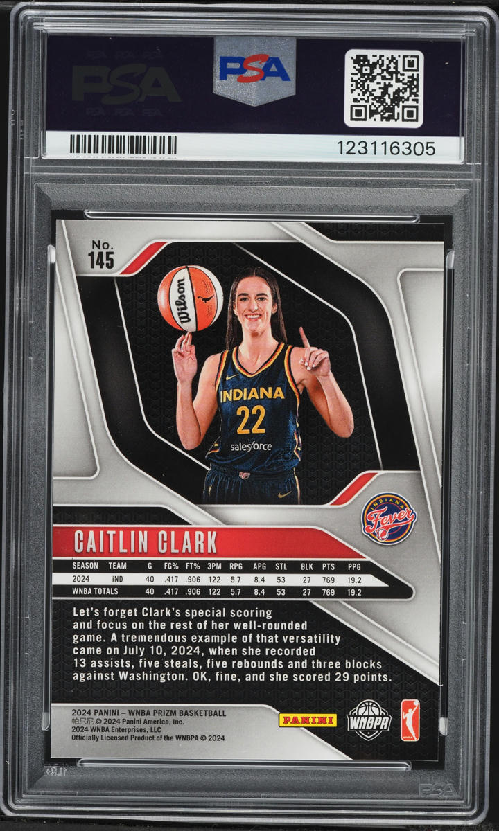 2024 Panini Prizm WNBA Caitlin Clark ROOKIE #145 PSA 8 NM-MT