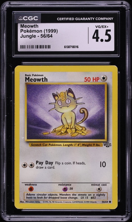 1999 Pokemon Jungle Meowth #56 CGC 4.5 VGEX+