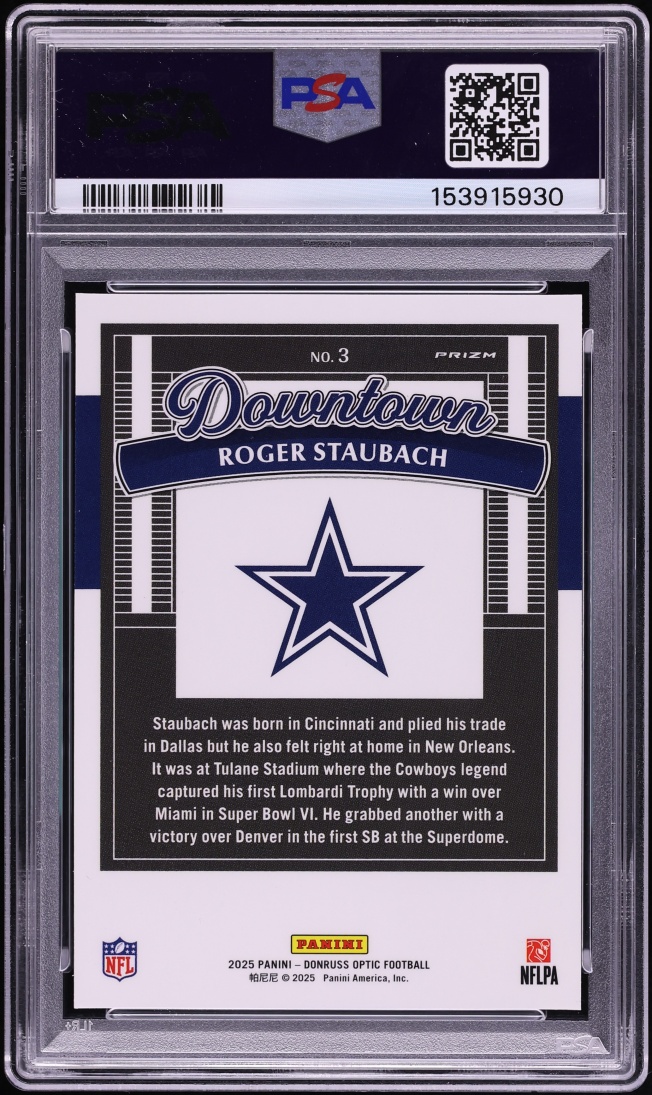 2025 Donruss Optic Downtown Legends Roger Staubach #3 PSA 10 GEM MINT