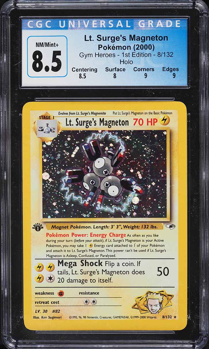 2000 Pokemon Gym Heroes 1st Edition Holo Lt. Surge's Magneton #8 CGC 8.5 NM-MT+
