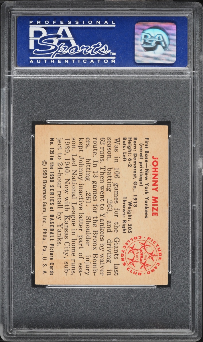 1950 Bowman Johnny Mize #139 PSA 7 NRMT