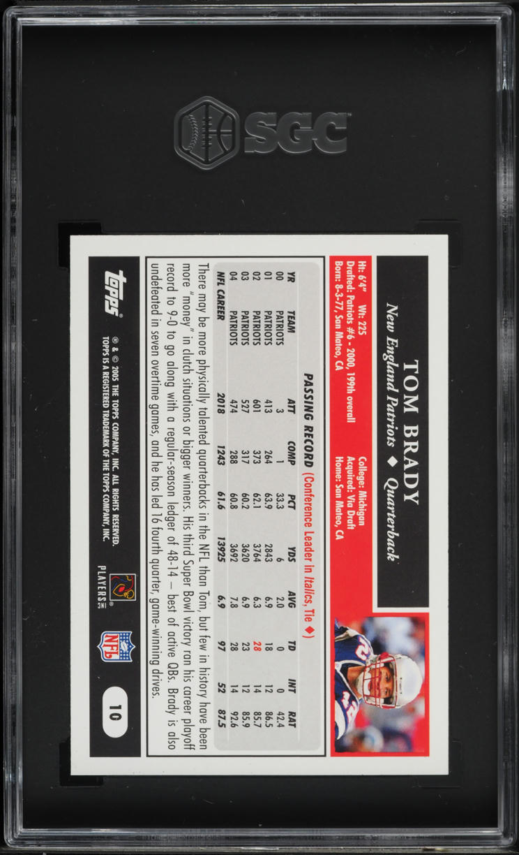 2005 Topps Football Tom Brady #10 SGC 10 GEM MINT