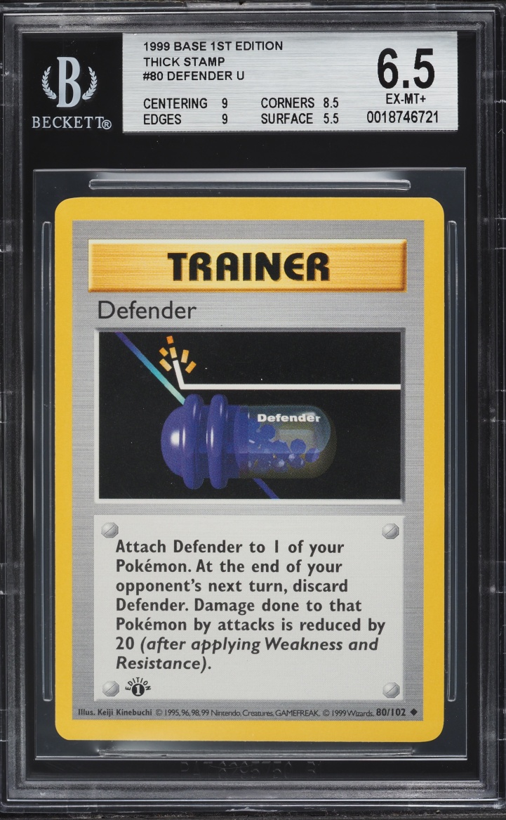 1999 Pokemon Base Set 1st Edition Thick Stamp Defender #80 BGS 6.5 EXMT+