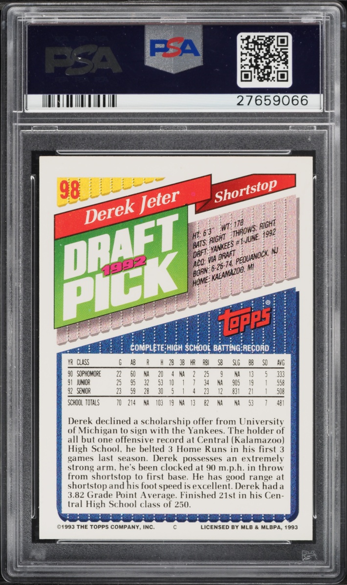 1993 Topps Derek Jeter ROOKIE #98 PSA 9 MINT