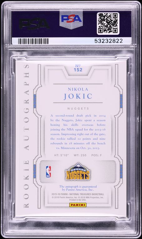 2015 National Treasures Nikola Jokic ROOKIE AUTO /99 #152 PSA 10 GEM MINT