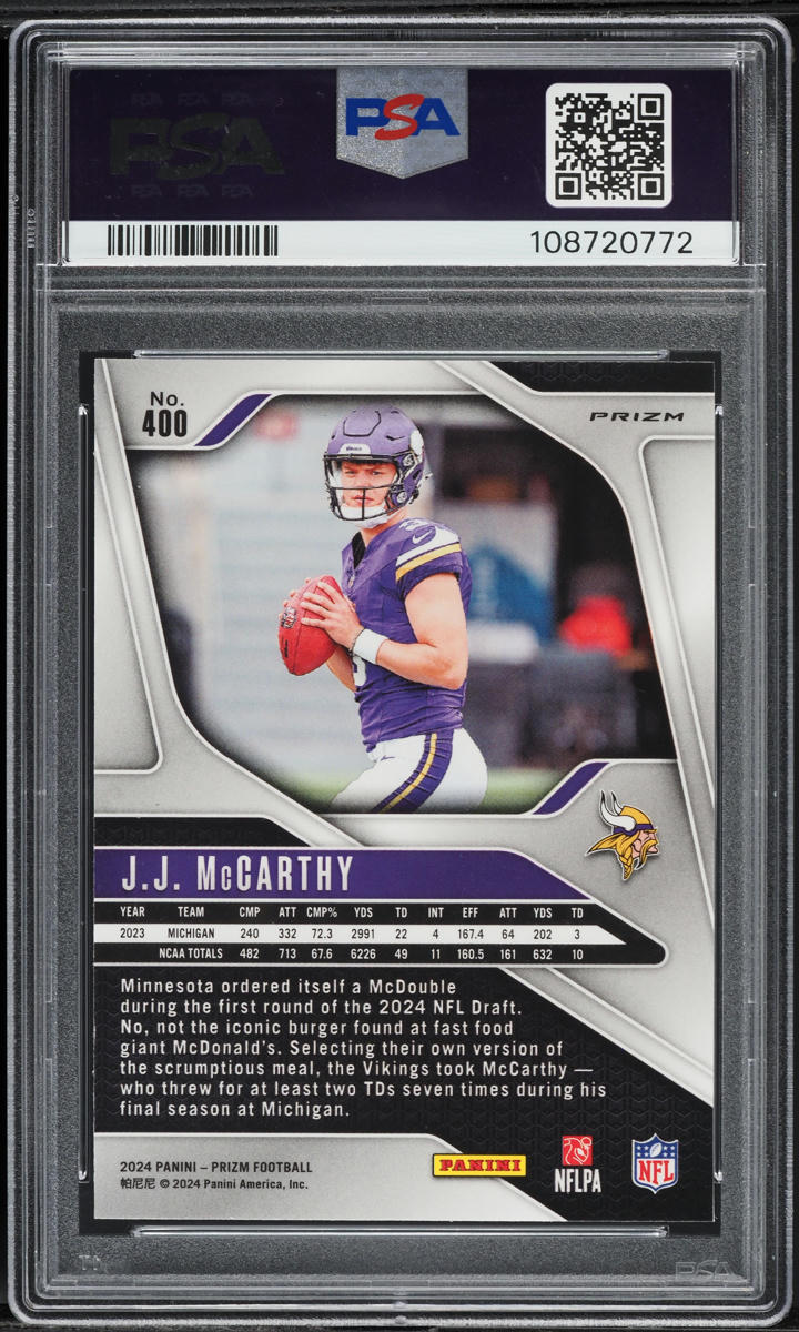 2024 Panini Prizm Green Ice J.J. McCarthy ROOKIE #400 PSA 10 GEM MINT