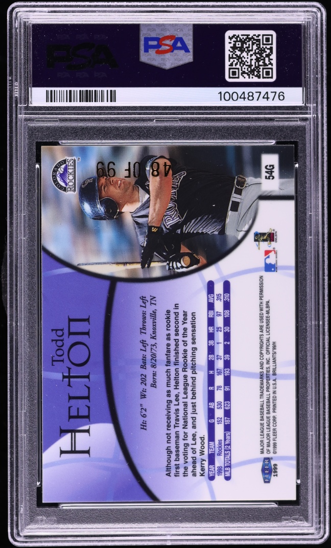 1999 Fleer Brilliants Gold Todd Helton /99 #54G PSA 8 NM-MT