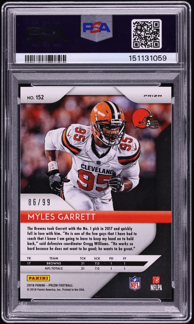 2018 Panini Prizm Blue Scope Myles Garrett /99 #152 PSA 10 GEM MINT - Photo 2