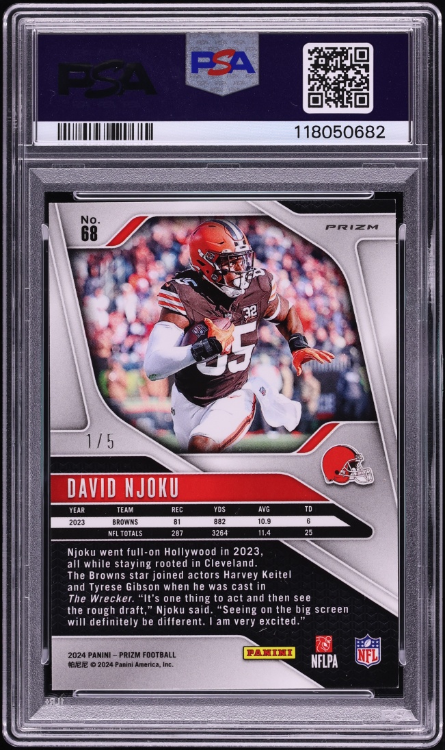 2024 Panini Prizm Gold Vinyl David Njoku 1/5 #68 PSA 8 NM-MT - Photo 2