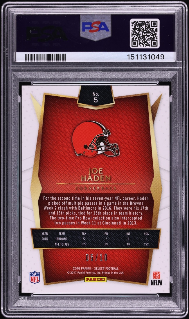 2016 Select Gold Joe Haden /10 #5 PSA 9 MINT - Photo 2