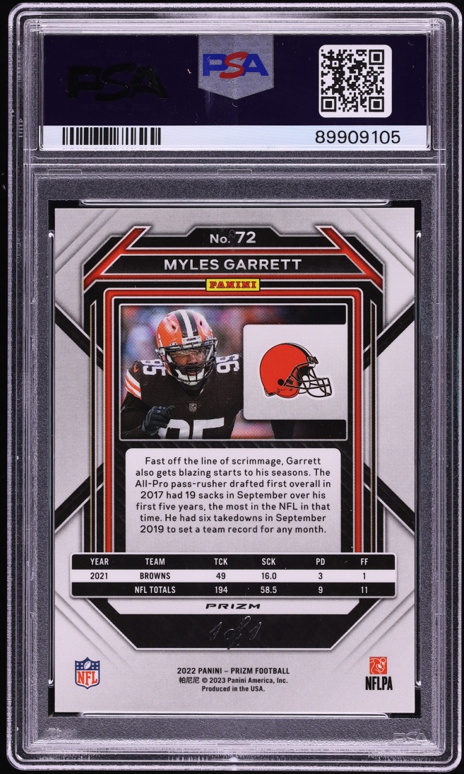 2022 Panini Prizm Black Shimmer Myles Garrett #72 PSA 6 EXMT - Photo 2