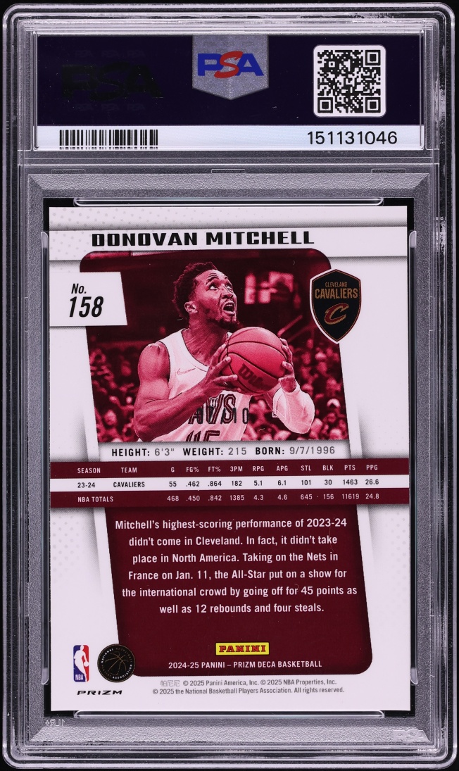 2024 Panini Prizm Deca Gold Donovan Mitchell #158 PSA 9 MINT - Photo 2