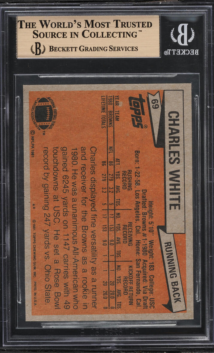 1981 Topps Football Charles White ROOKIE #69 BGS 9.5 GEM MINT
