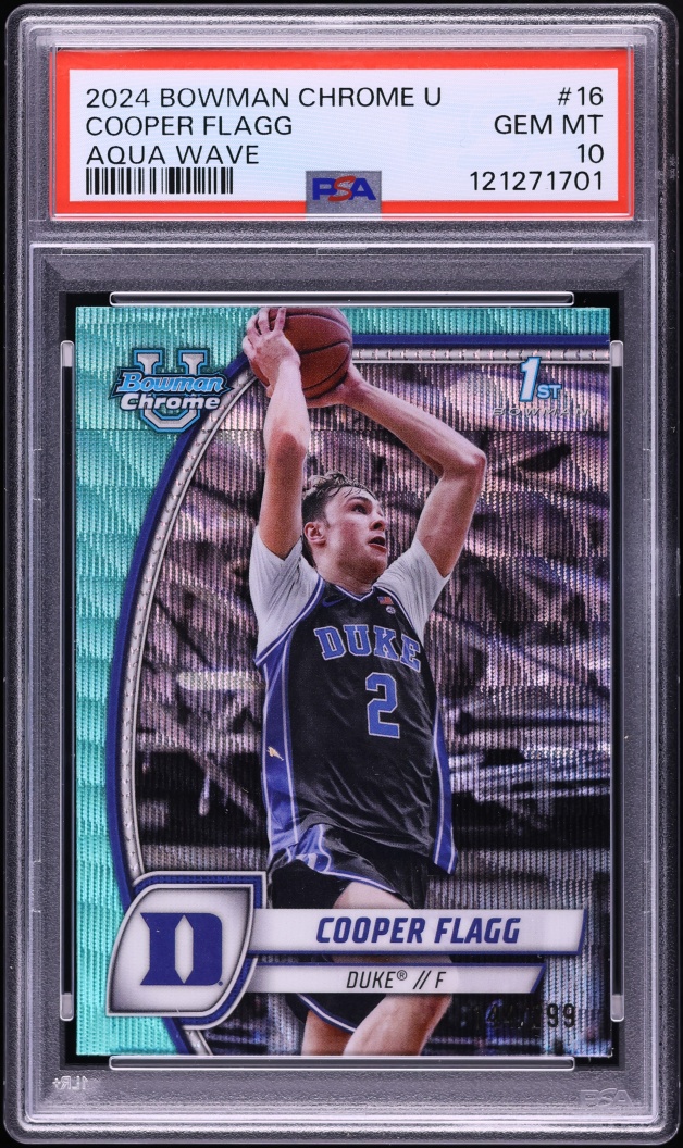 2024 Bowman Chrome University Aqua Wave Cooper Flagg ROOKIE /299 #16 PSA 10 GEM MINT