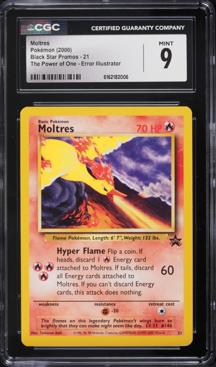 2000 Pokemon Black Star Promo Aoki Error Moltres #21 CGC 9 MINT