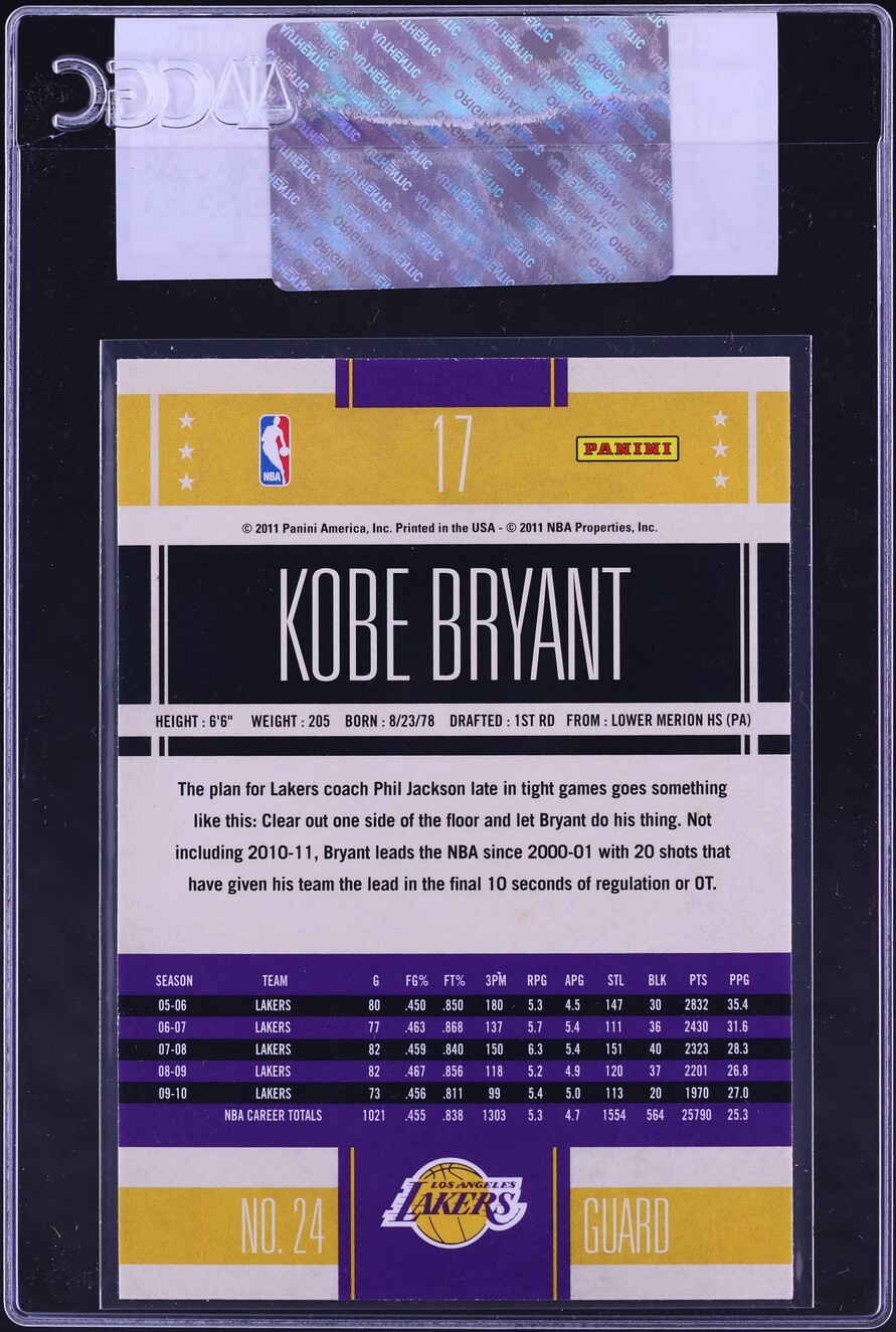 2010 Panini Classics Kobe Bryant #17 CGC AUTH