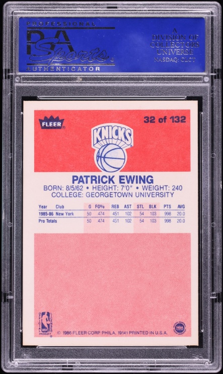 1986 Fleer Basketball Patrick Ewing ROOKIE #32 PSA 10 GEM MINT