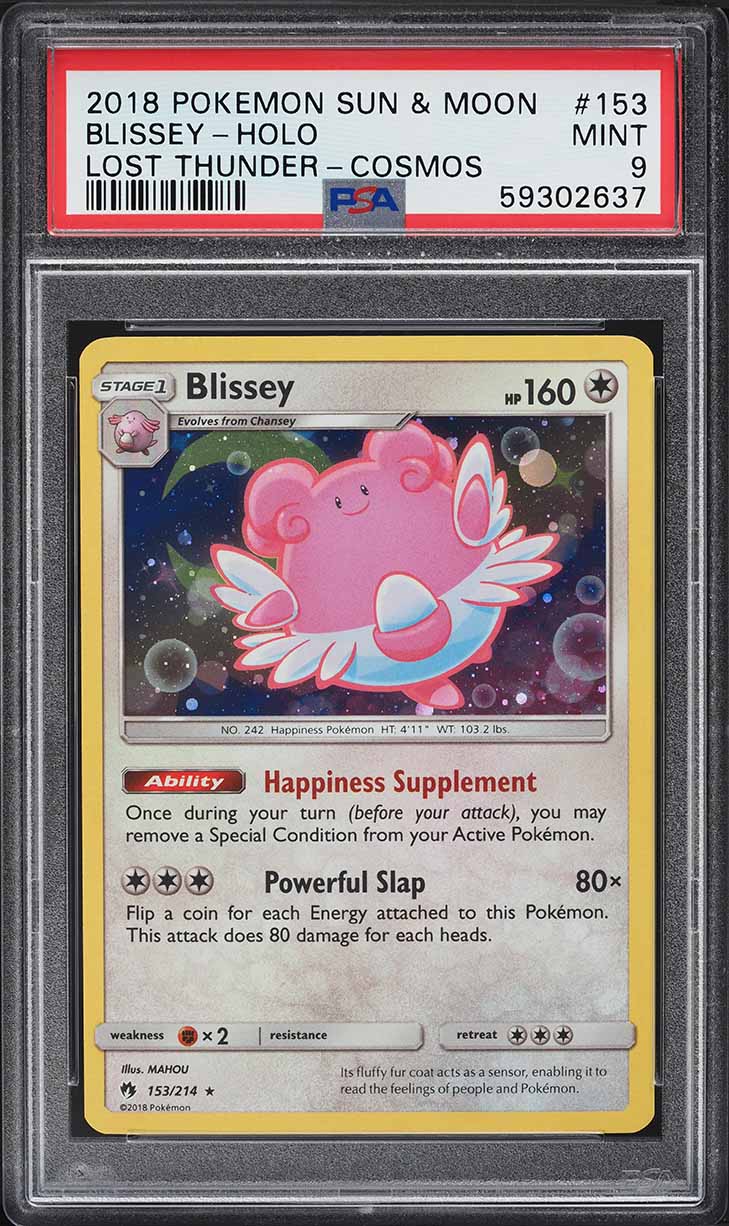 2018 Pokemon Sun & Moon Lost Thunder Cosmos Holo Blissey #153 PSA 9 MINT