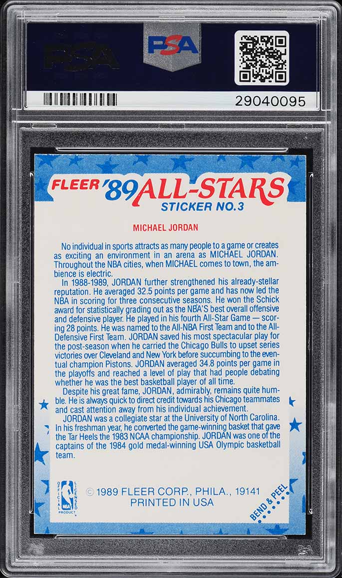 1989 Fleer Sticker Michael Jordan #3 PSA 9 MINT - Photo 2