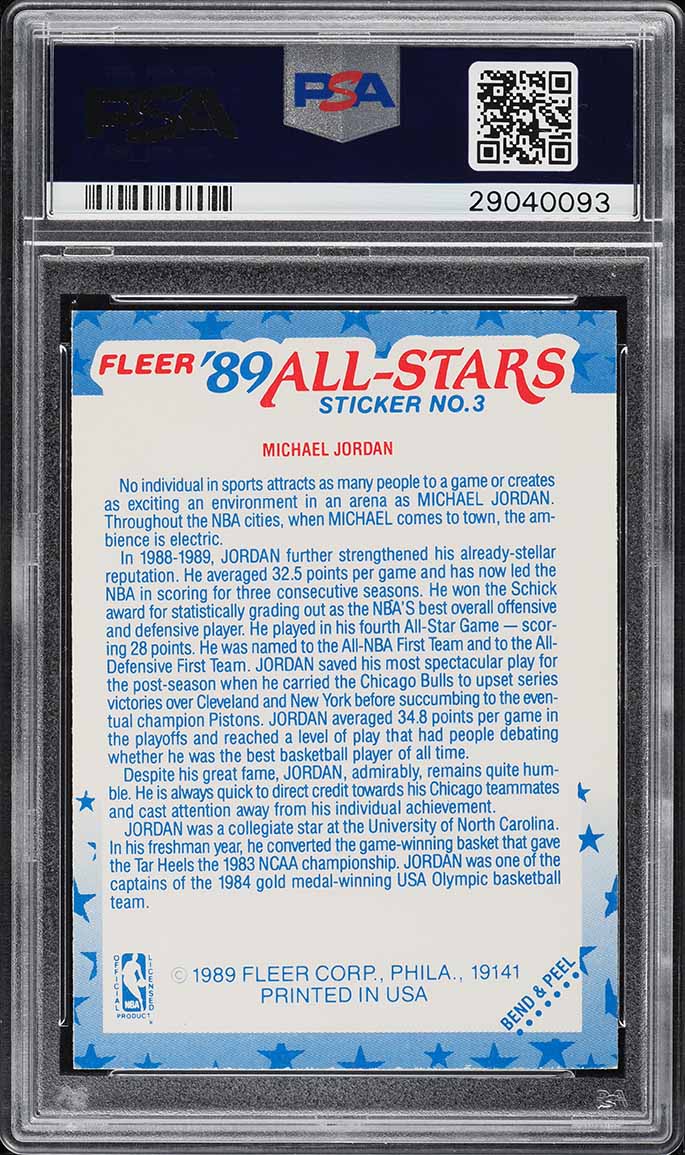 1989 Fleer Sticker Michael Jordan #3 PSA 9 MINT - Photo 2