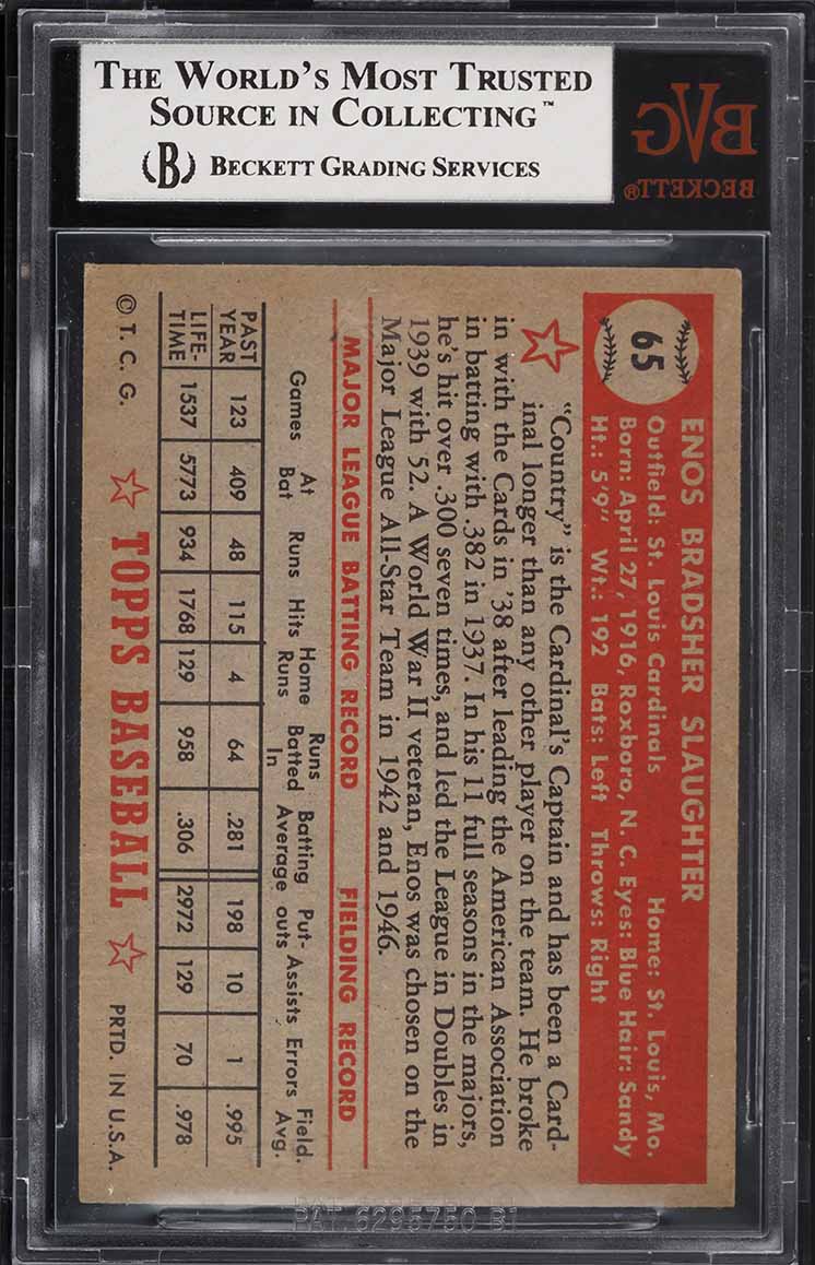 1952 Topps Enos Slaughter #65 BVG 2.5 GD+
