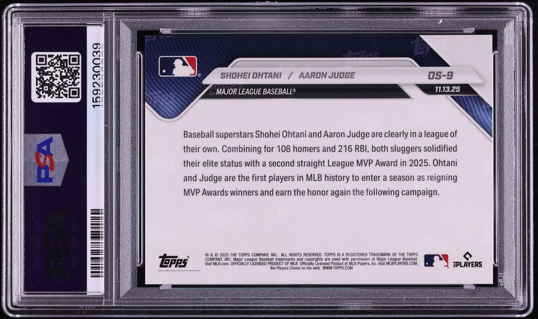 2025 Topps Now Off Season Shohei Ohtani & Aaron Judge #OS-9 PSA 9 MINT - Photo 2
