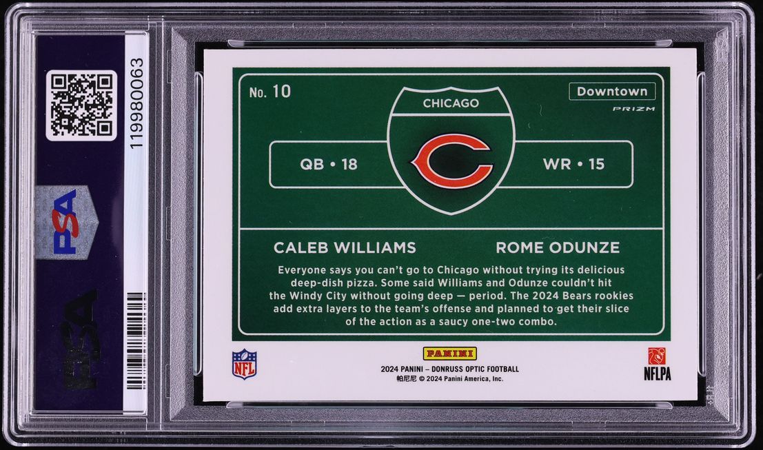 2024 Donruss Optic Downtown Duos Prizm Caleb Williams Rome Odunze ROOKIE #10 PSA 9 MINT - Photo 2